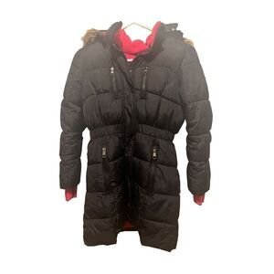 Girls Steve Madden Black Faux Fur Puffer Coat Size 10/12 (M)